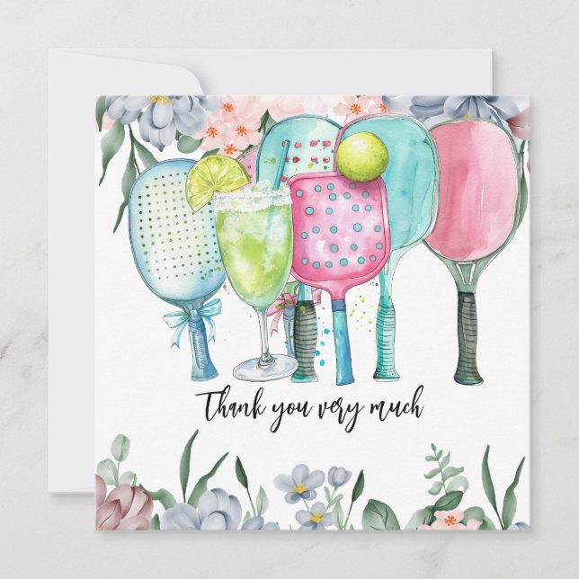 Pickleball with Flower watercolor Thank You Card (Front)