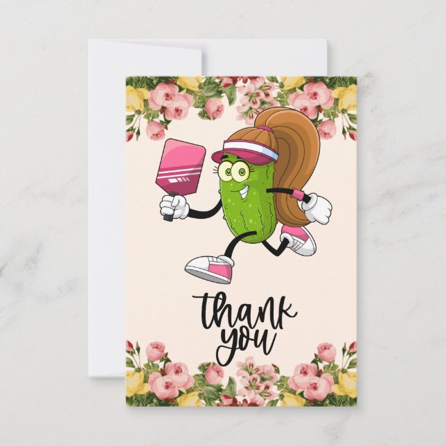 Pickleball  with flowers  for woman player thank you card (Front)