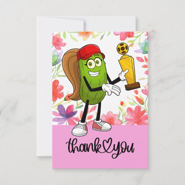 Pickleball  with flowers  for woman player thank you card (Front)