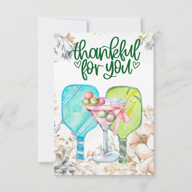 Pickleball with flowers thank you card (Front)