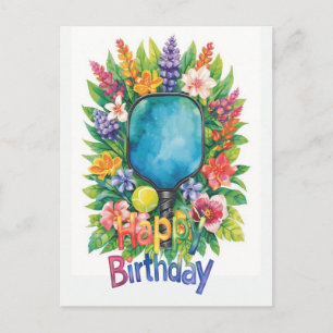 Pickleball with flowers themed Birthday Postcard