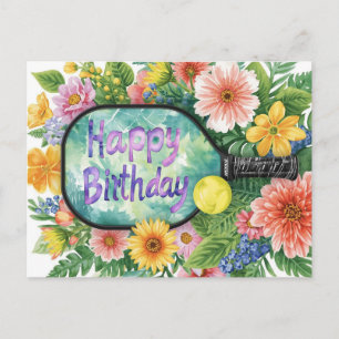 Pickleball with flowers  themed Birthday  Postcard