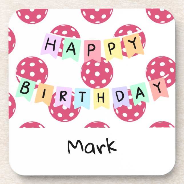 Pickleball with happy birthday banner coaster (Front)