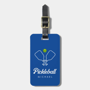Pickleball with Paddles & Ball Personalised blue Luggage Tag