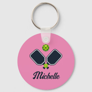Pickleball with Paddles & Ball Personalised Name Key Ring