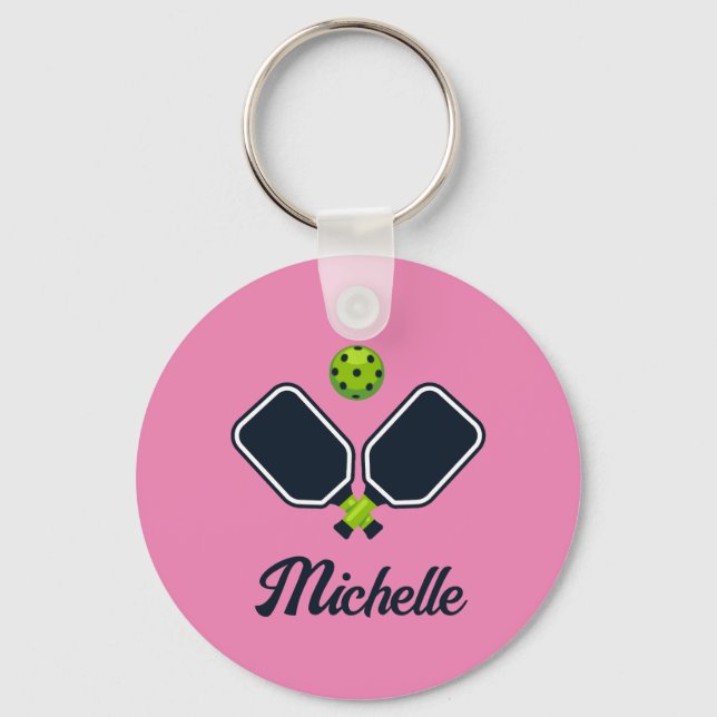 Pickleball with Paddles & Ball Personalised Name Key Ring (Front)