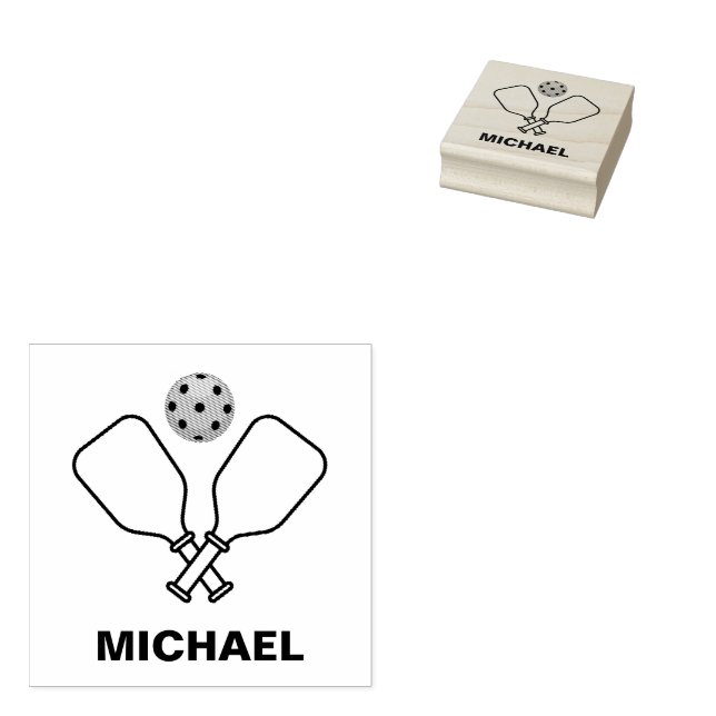 Pickleball with Paddles & Ball Personalised Name Rubber Stamp (Stamped)