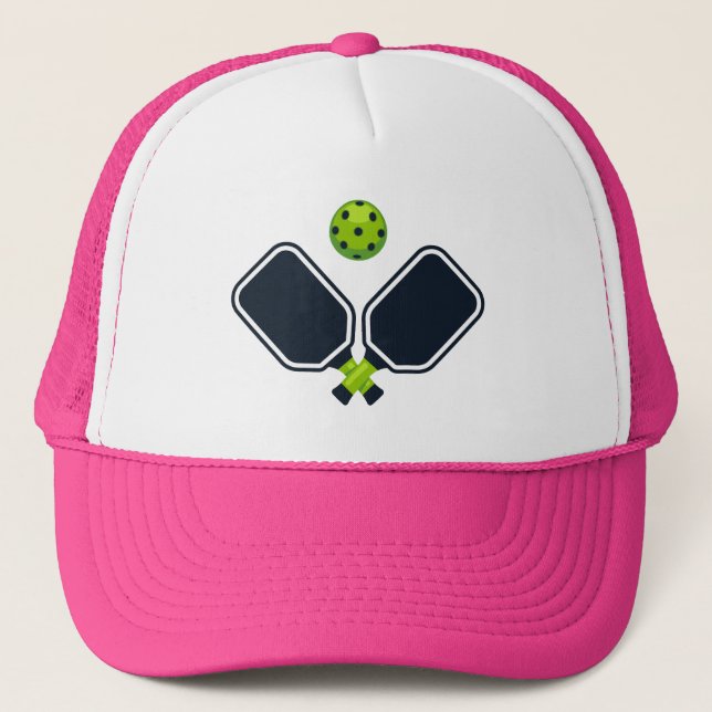 Pickleball with Paddles & Ball  Trucker Hat (Front)
