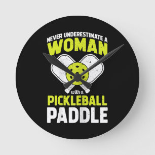 Pickleball Woman Funny Pickleball Player Gift Round Clock