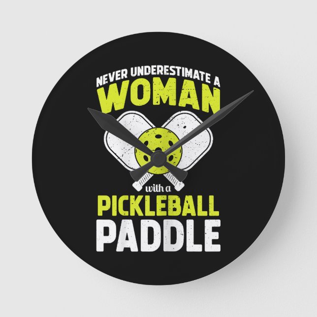 Pickleball Woman Funny Pickleball Player Gift Round Clock (Front)