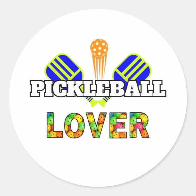 Pickleball Word Crossed Paddles Ball Lover Design Classic Round Sticker (Front)