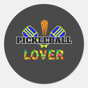 Pickleball Word Crossed Paddles Ball Lover Design Classic Round Sticker