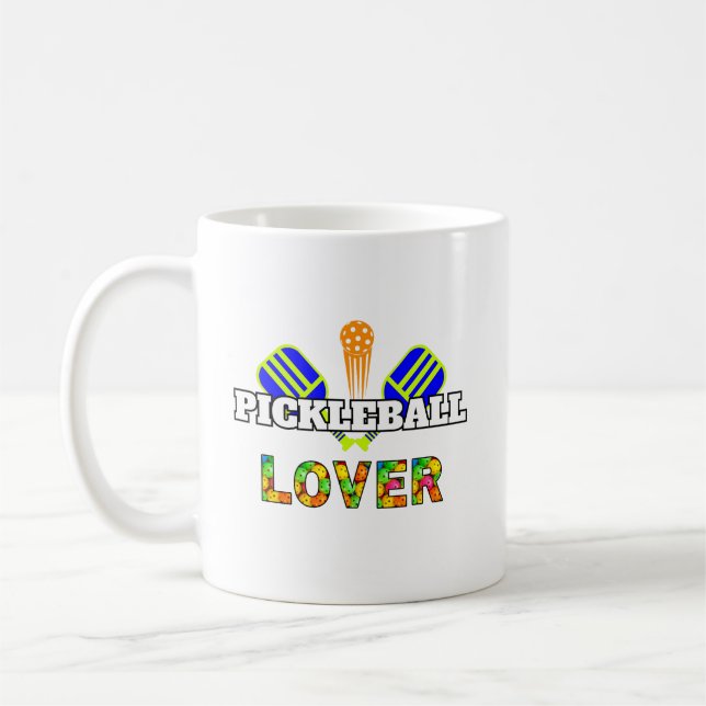 Pickleball Word Crossed Paddles Ball Lover Design Coffee Mug (Left)