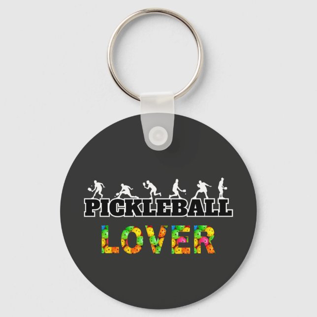 Pickleball Word Male Silhouettes Lover Ball Key Ring (Front)
