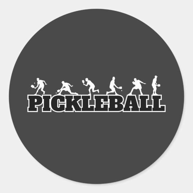 Pickleball Word Player Silhouettes Sport Action Classic Round Sticker (Front)