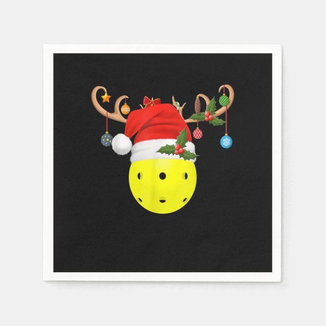 Pickleball Xmas Gift Reindeer Santa Hat Pickleball Napkin (Front)