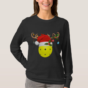 Pickleball Xmas Gift Reindeer Santa Hat Pickleball T-Shirt