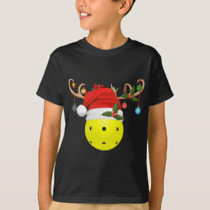 Pickleball Xmas Gift Reindeer Santa Hat Pickleball T-Shirt