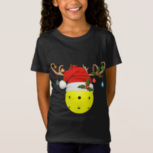 Pickleball Xmas Gift Reindeer Santa Hat Pickleball T-Shirt