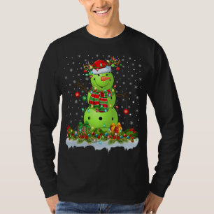Pickleball Xmas Lighting Funny Snowman Pickleball T-Shirt