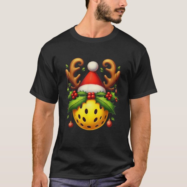Pickleball Xmas Lighting Reindeer Santa Pickleball T-Shirt (Front)