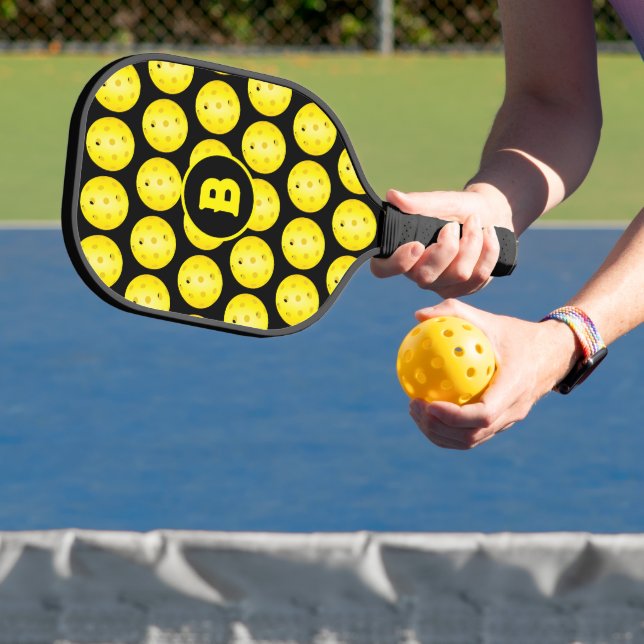 Pickleball Yellow Black Personalised Monogram  Pickleball Paddle (Insitu)