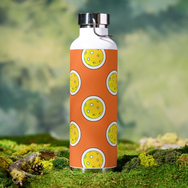 Pickleball Yellow Pickleballs Polka Dots Orange Water Bottle (Outdoor)