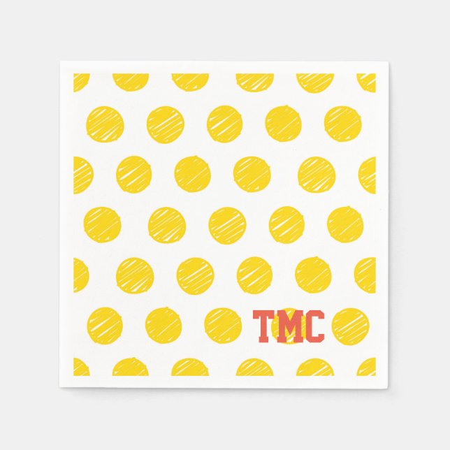 Pickleball Yellow Polka Dot Balls INITIALS Sports  Napkin (Front)