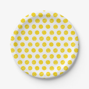 Pickleball Yellow Polka Dot Balls White Sports  Paper Plate