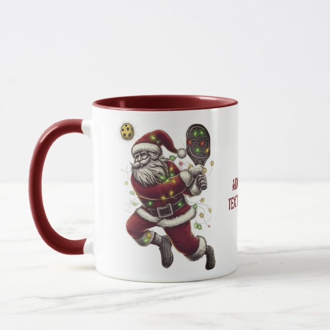 Pickleballer Santa Pickleball Christmas Light Mug (Left)