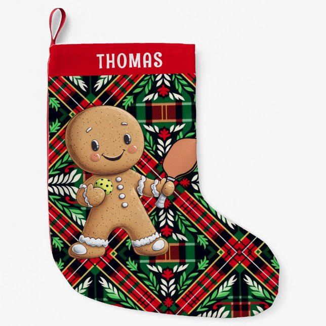  Pickleball🎄Gingerbread  Paddle Power Small Christmas Stocking (Front)