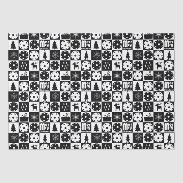  Pickleballs Merry Christmas 🎄 black and white  Tissue Paper (Front)