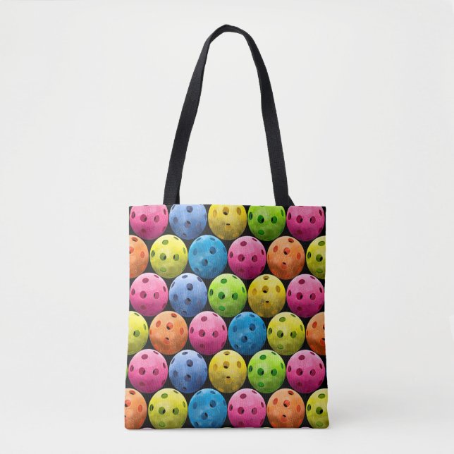 Pickleballs on Black Background Tote Bag (Front)