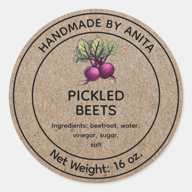 Pickled Beets Beetroot Jar Label Kraft Design (Front)