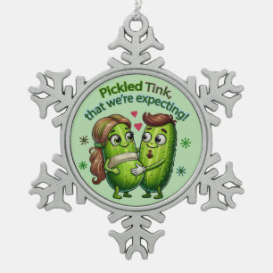 Pickled Tink That We're Expecting Pickle Couple Snowflake Pewter Christmas Ornament