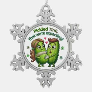 Pickled Tink That We're Expecting Pickle Couple Snowflake Pewter Christmas Ornament