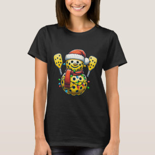 Picklell Snowman Santa Hat Lights Christmas Pickle T-Shirt