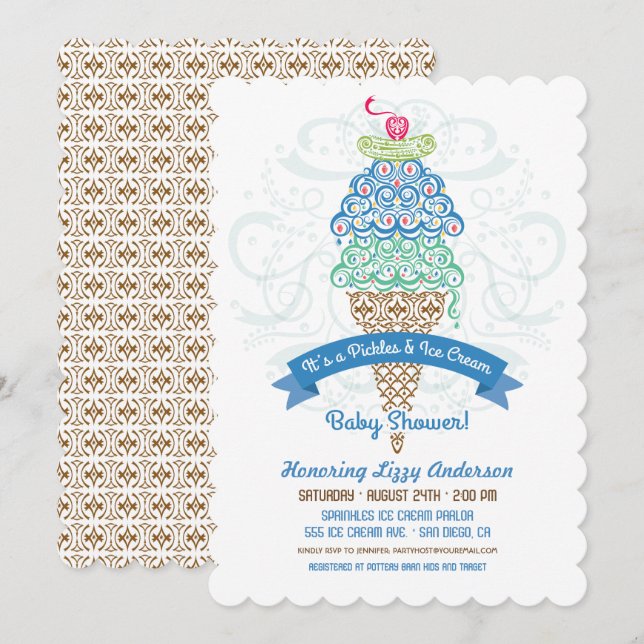 Pickles and Ice Cream Boy Baby Shower Invitation (Front/Back)