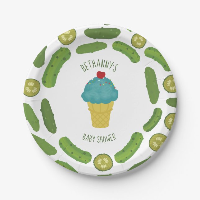 Pickles and Ice Cream Boy Baby Shower Paper Plate (Front)