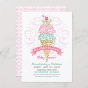 Pickles and Ice Cream Girl Baby Shower Invitation