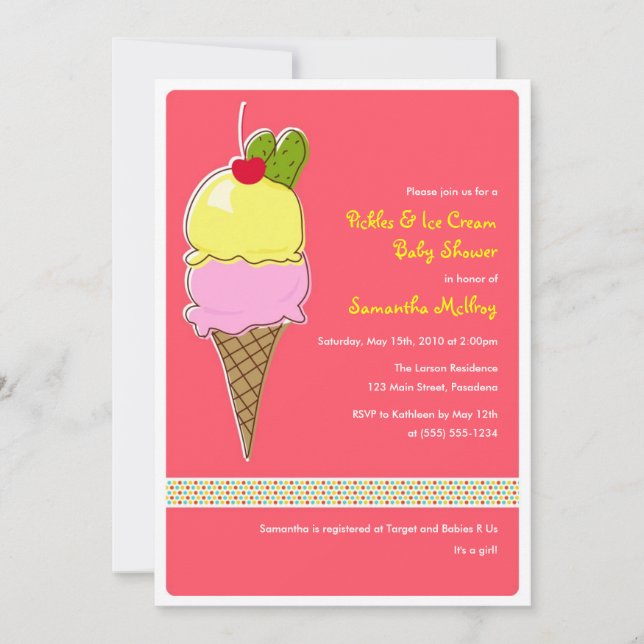 Pickles and IceCream Baby Shower, It's a Girl Invitation (Front)