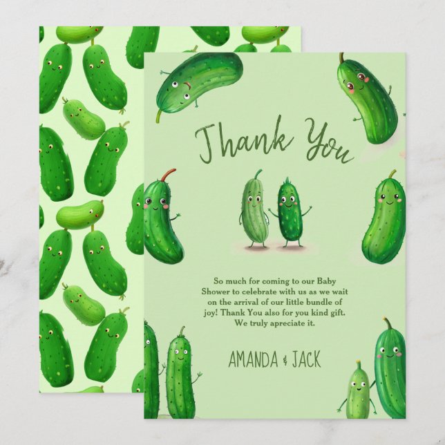 Pickles Cucumber Green Whimsical Baby Shower Thank You Card (Front/Back)
