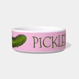 Pickles Dog Green Dill Pickle Personalised Pink Bowl