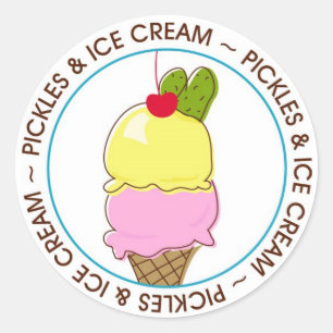 Pickles & Ice Cream, Blue border Classic Round Sticker