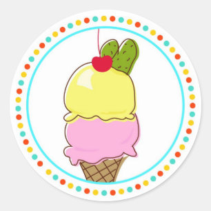 Pickles & Ice Cream, Dotted Border Classic Round Sticker