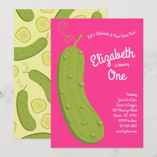 Pickles Kid 1st Birthday Party Food Pink Invitation (Front/Back)