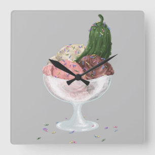 Pickles n Ice Cream Square Wall Clock