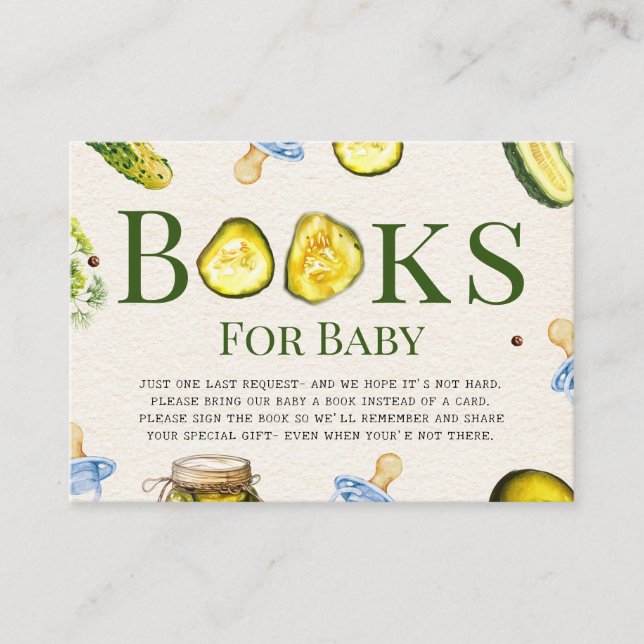 Pickles + Pacifiers Boy Baby Shower Book Request Enclosure Card (Front)