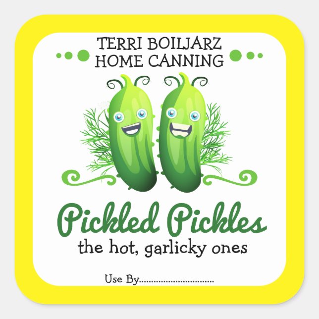 pickles pickled cucumber personalised home canning square sticker (Front)