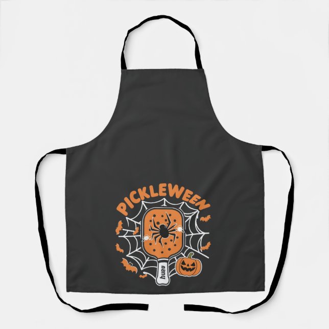 Pickleween Funny Spooky Halloween Pickleball Sport Apron (Front)